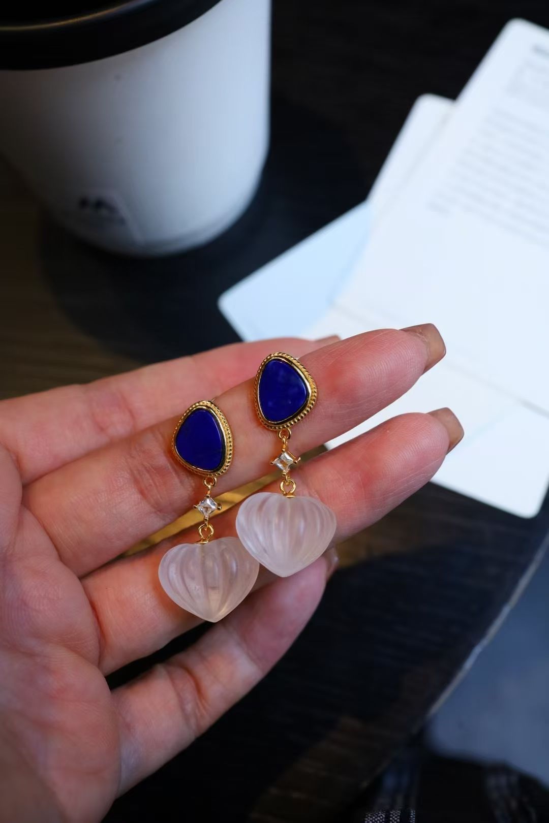 Lapis Lazuli & Clear Quartz| Crystal Earring⚪🔵
